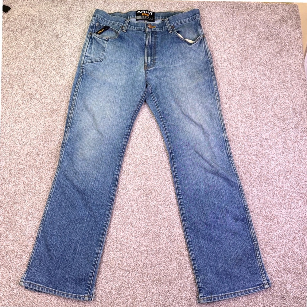 Ariat Rebar M4 Jeans Men 34x34 Blue Low Rise Boot Cut Work Denim Western Rugged